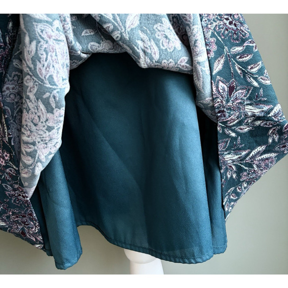 Garnet Hill Teal Floral Paisley V-neck Fit & Flare Dress Lined Pockets 12 Boho - Picture 6 of 16